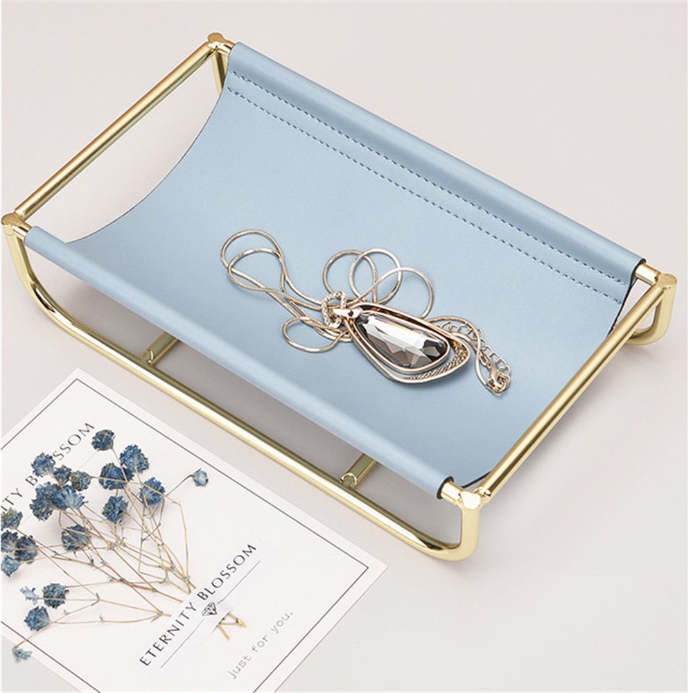 Iron Art Leather Sundries Organizer Tray Home Desktop Keys Watch Phone Storage Tray Decoration - Blue-3