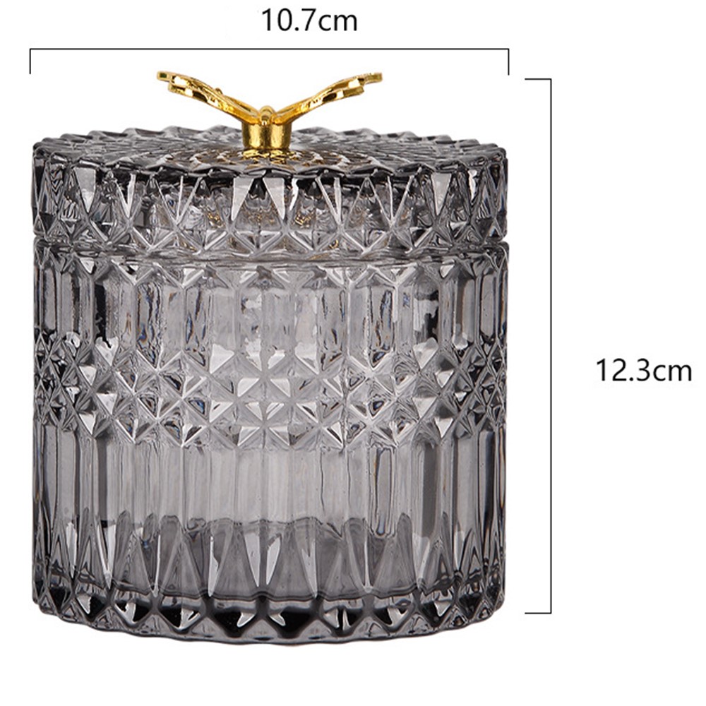 Nordic Golden Butterfly Glass Jar with Lid Bedroom Decor Jewelry Storage Jar Room Decoration Biscuits Sugar Jar, Size L - Grey-3