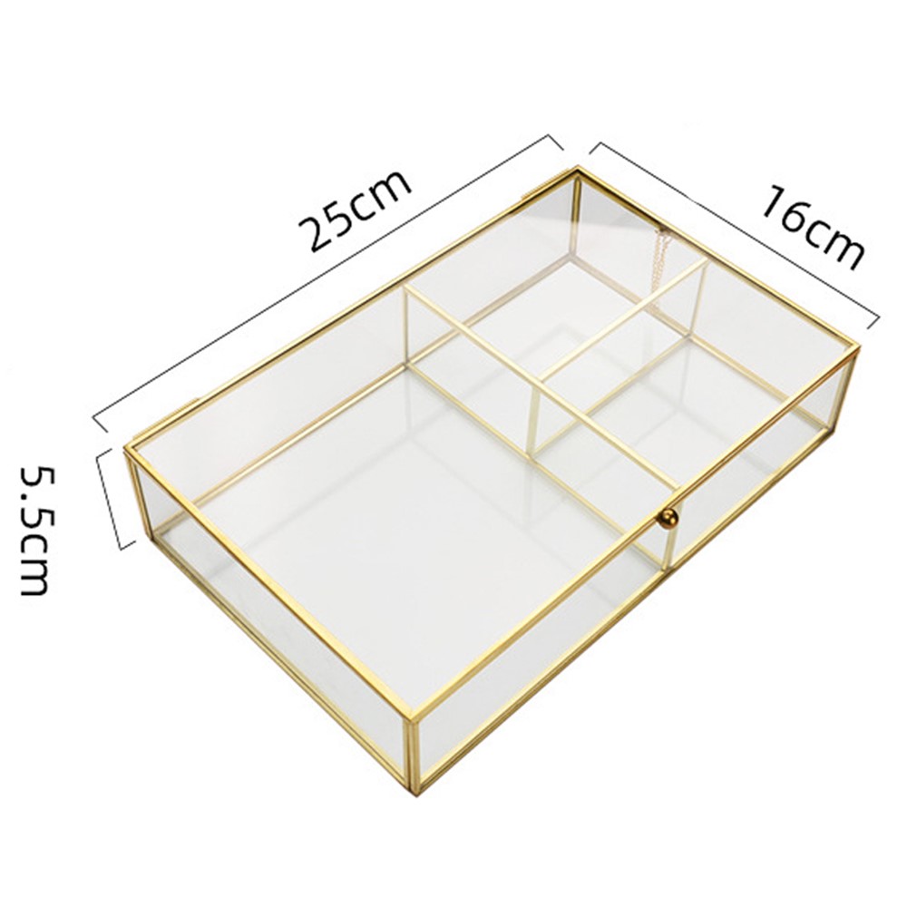 Nordic Transparent Glass Box Golden Brass Jewelry Cosmetic Makeup Storage Case Holder Organizer for Beauty Treasure Display, Size S-8