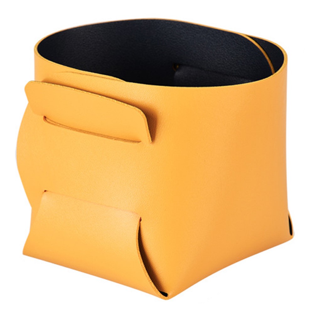 Nordic Storage Basket PU Leather Organizer Box for Desktop Cosmetic Remote Control Sundries - Black/Yellow-1