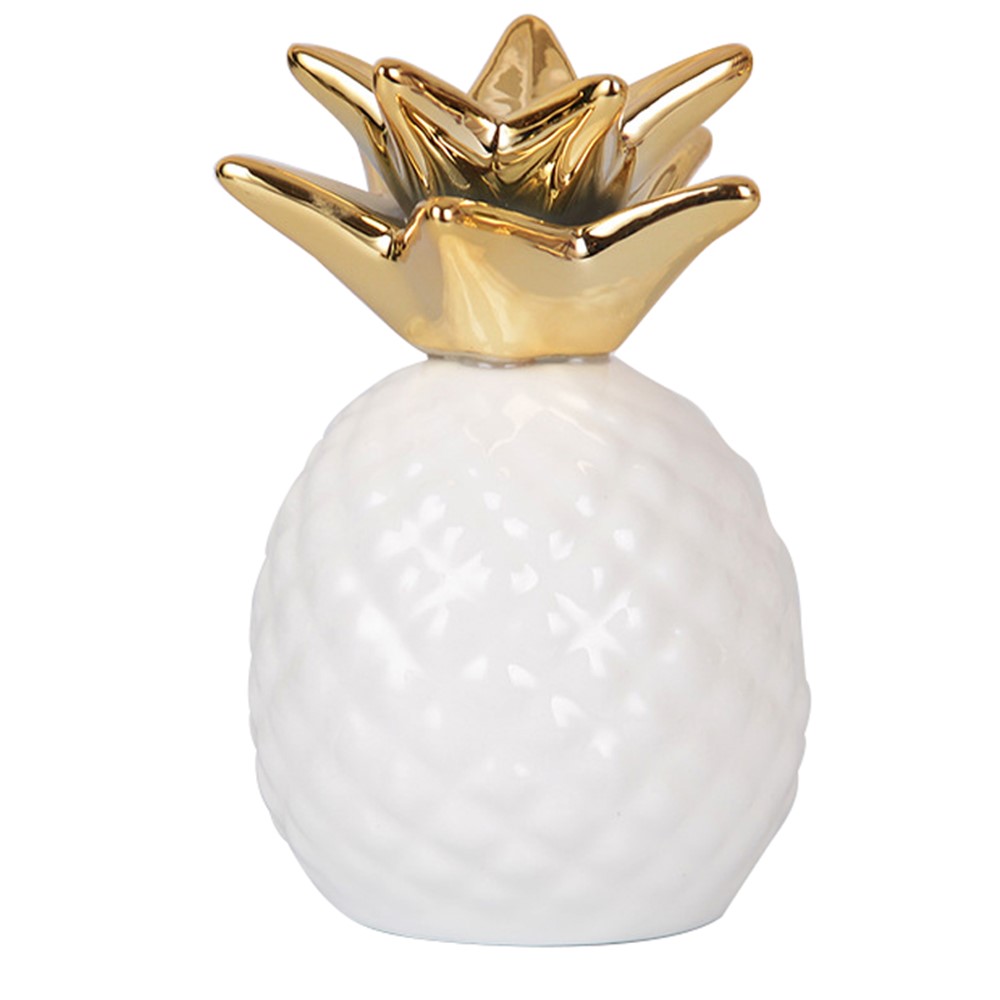 Electroplating Ceramic Pineapple Shape Piggy Bank for Bedroom Decor Kids Birthday Gift - White-1