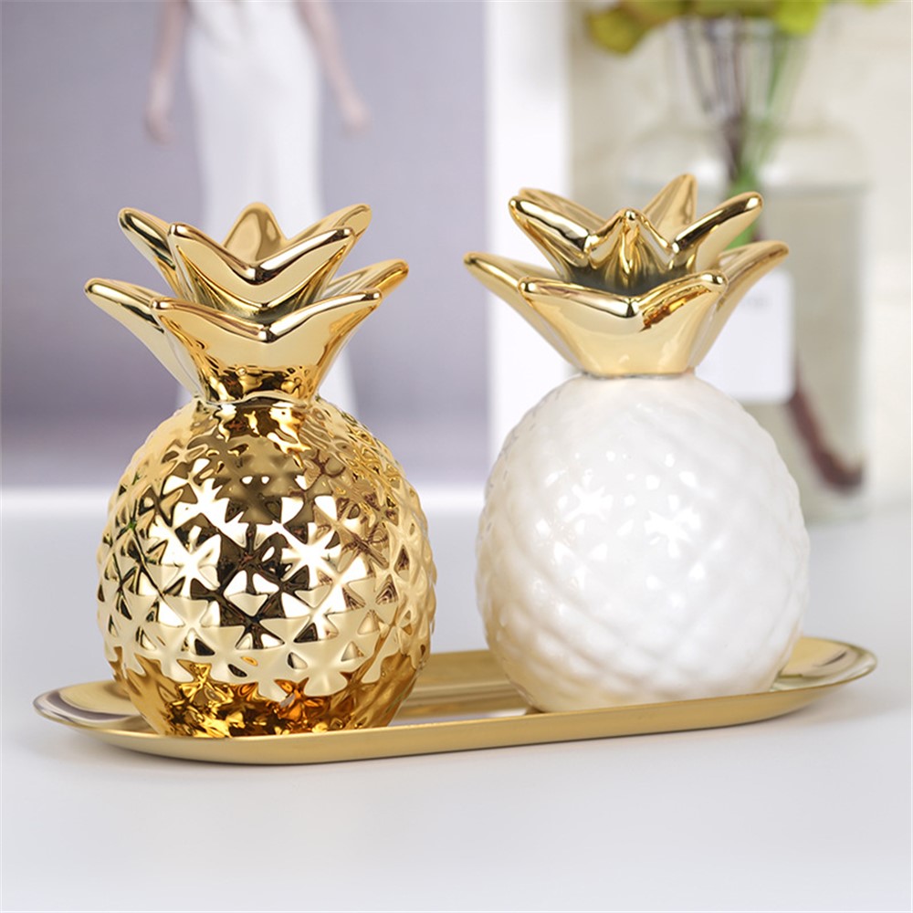 Electroplating Ceramic Pineapple Shape Piggy Bank for Bedroom Decor Kids Birthday Gift - White-4