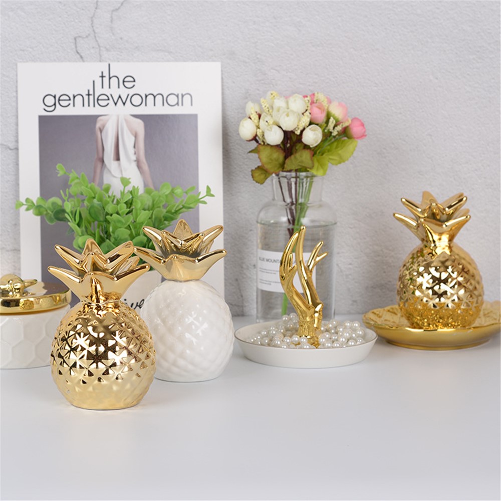 Electroplating Ceramic Pineapple Shape Piggy Bank for Bedroom Decor Kids Birthday Gift - White-5