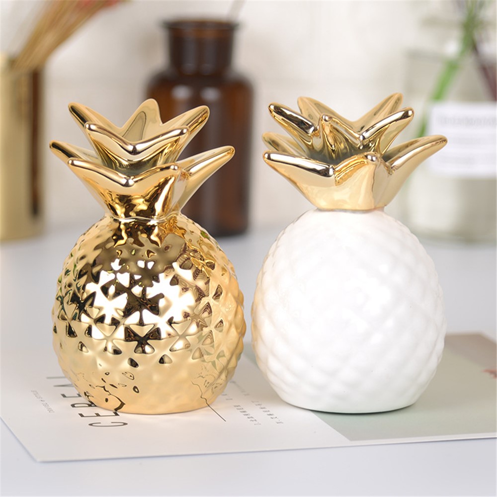 Electroplating Ceramic Pineapple Shape Piggy Bank for Bedroom Decor Kids Birthday Gift - White-6