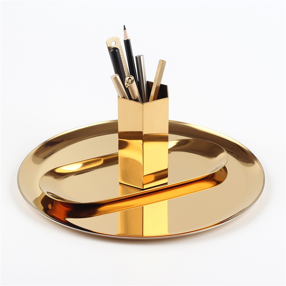 Stainless Steel Nordic Hexagon Pen Holder Golden Vase Storage Tank Decoration-4