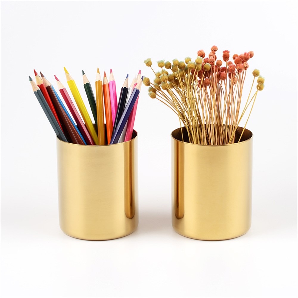 Nordic Golden Vase Round Pen Holder Stainless Steel Storage Tank Decoration-2