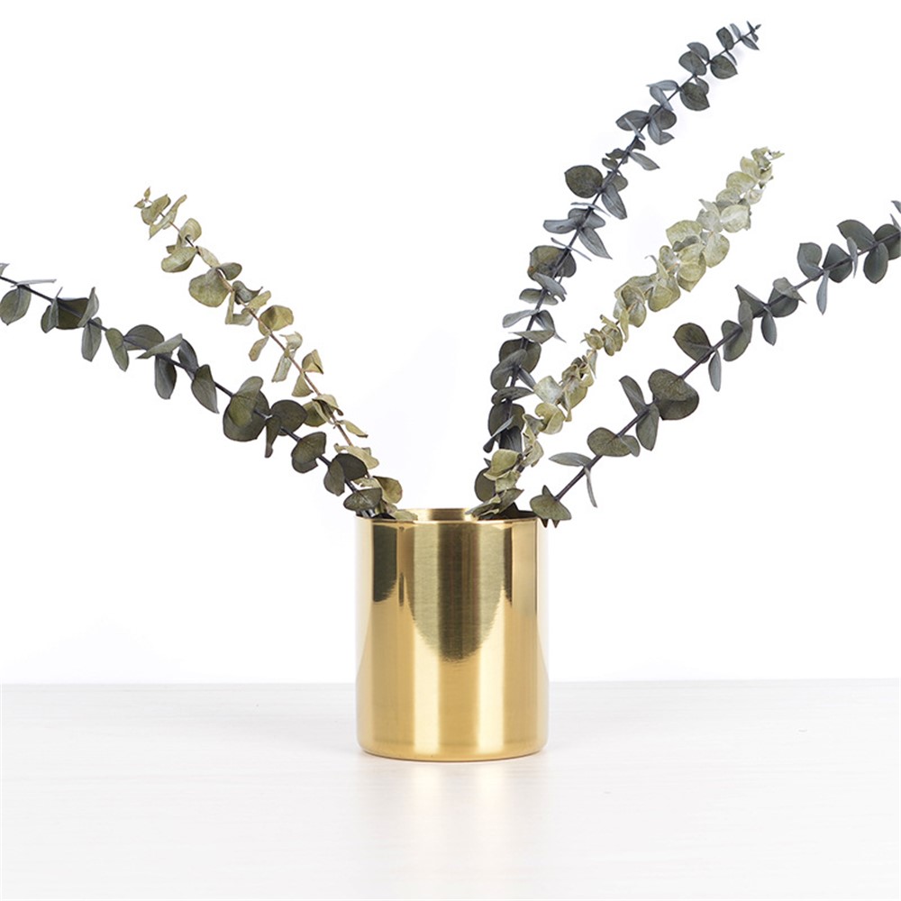 Nordic Golden Vase Round Pen Holder Stainless Steel Storage Tank Decoration-3