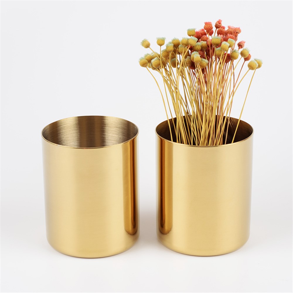 Nordic Golden Vase Round Pen Holder Stainless Steel Storage Tank Decoration-4