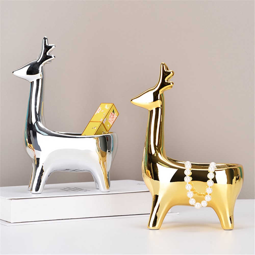 Nordic Ceramic Deer Ornament Jewelry Holder Decorative Tray for Ring Earrings Necklace - Gold-2