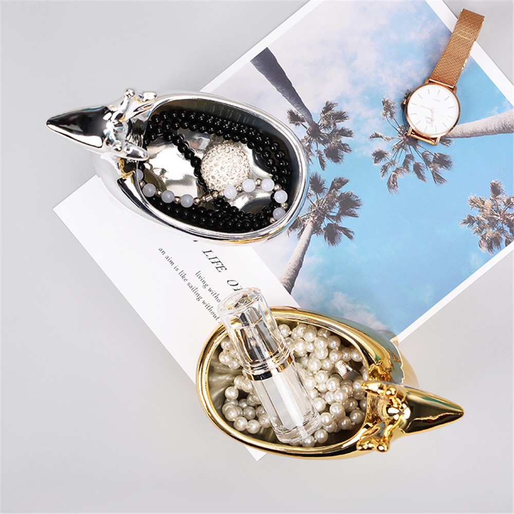 Nordic Ceramic Deer Ornament Jewelry Holder Decorative Tray for Ring Earrings Necklace - Gold-4