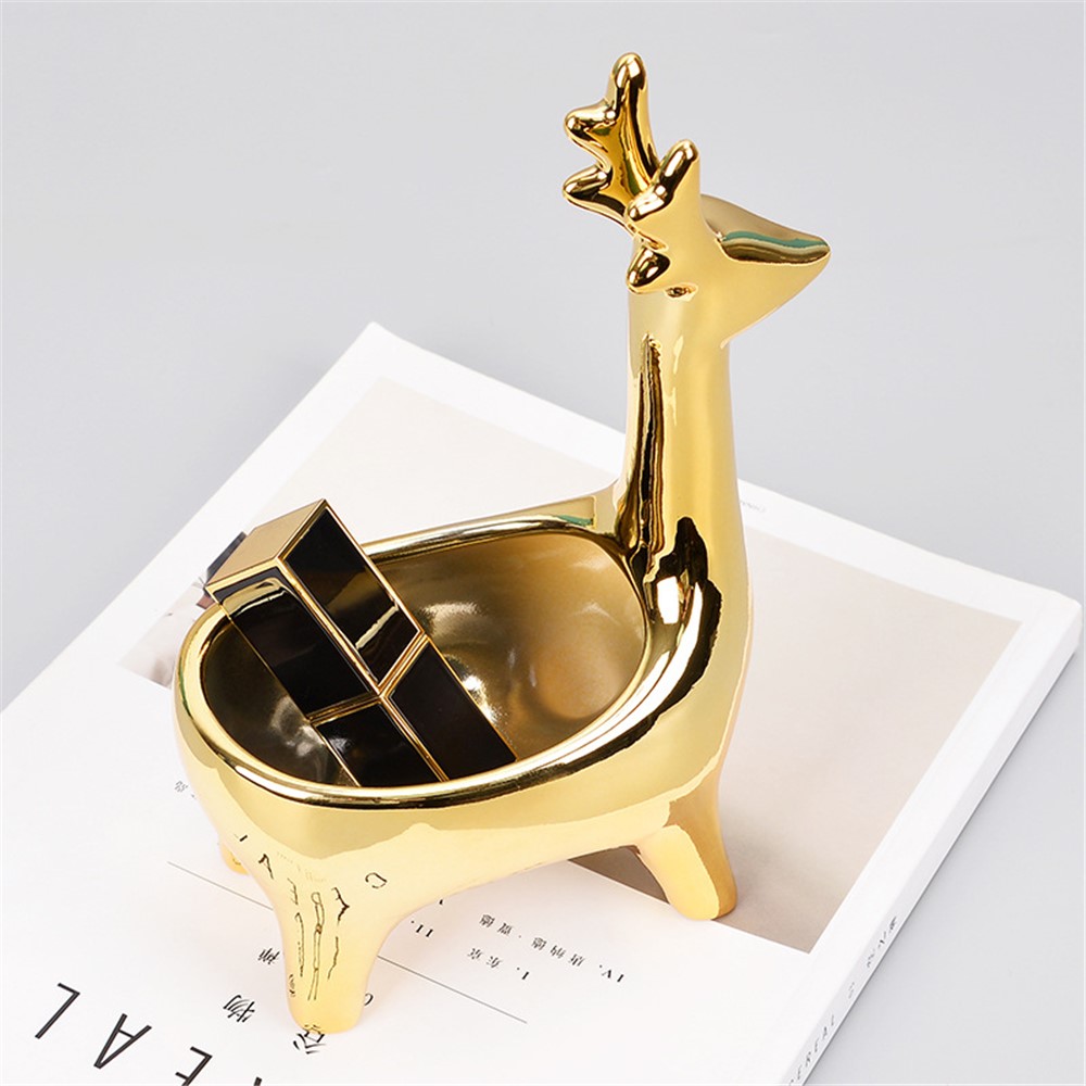 Nordic Ceramic Deer Ornament Jewelry Holder Decorative Tray for Ring Earrings Necklace - Gold-5