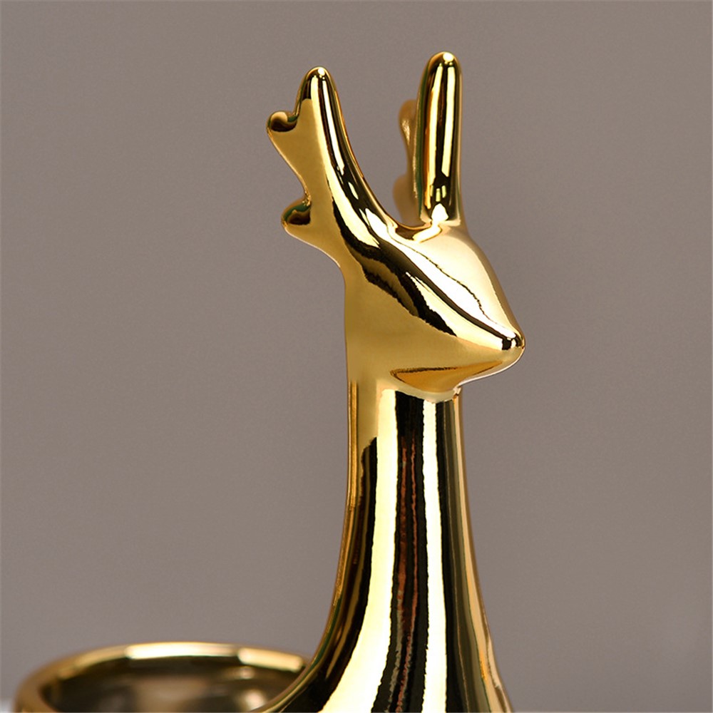 Nordic Ceramic Deer Ornament Jewelry Holder Decorative Tray for Ring Earrings Necklace - Gold-6