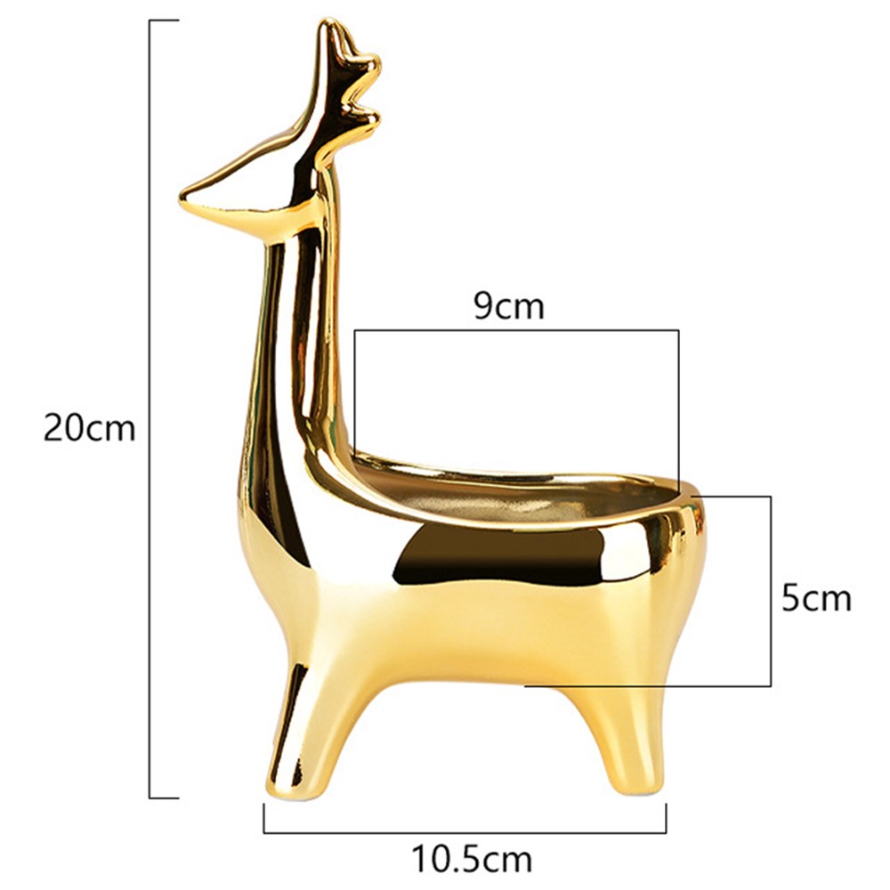 Nordic Ceramic Deer Ornament Jewelry Holder Decorative Tray for Ring Earrings Necklace - Gold-7