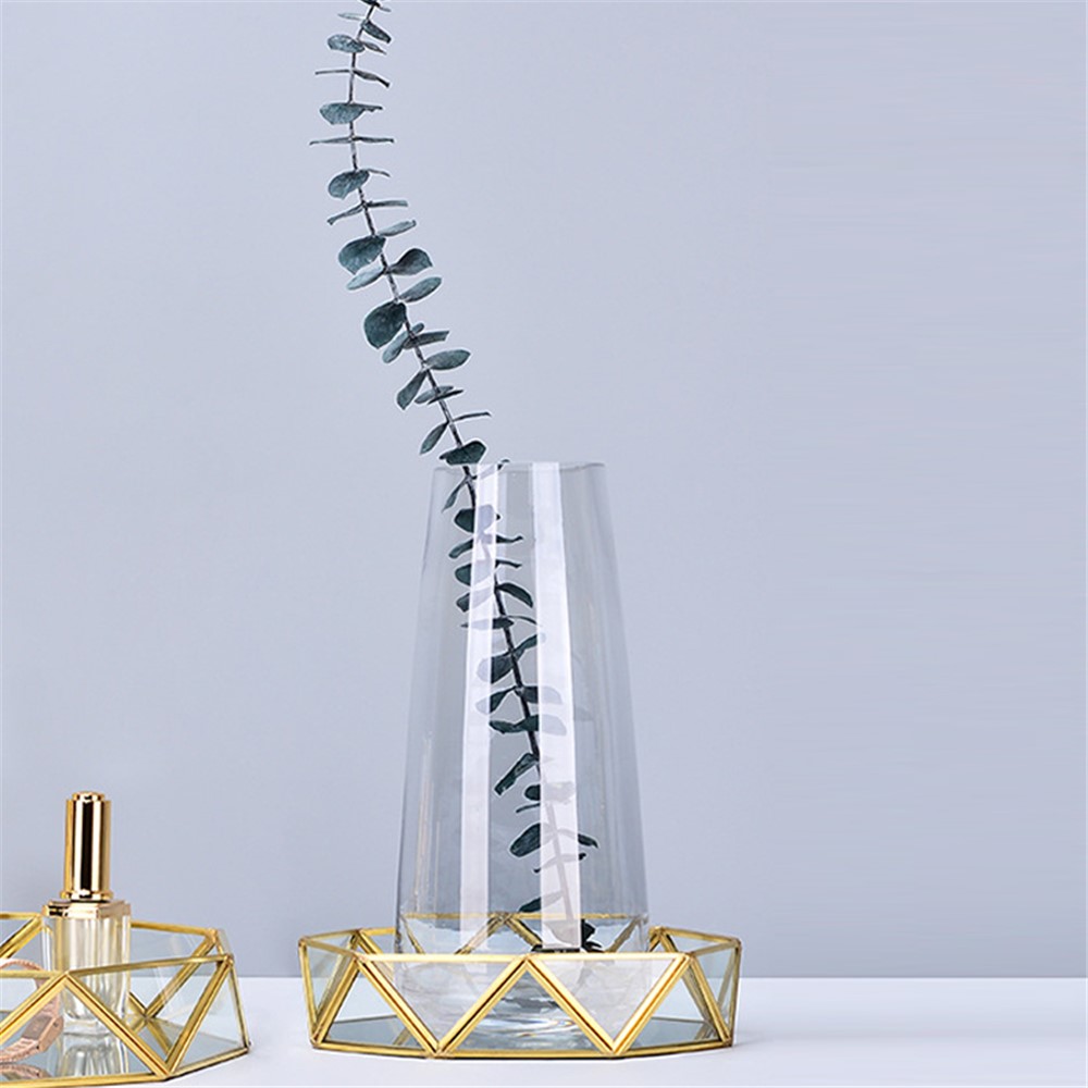 17.5 x 3.9cm Nordic Style Glass Makeup Organizer Countertop Vanity Cosmetic Storage Tray Container Metal Holder for Brushes Lipsticks-3