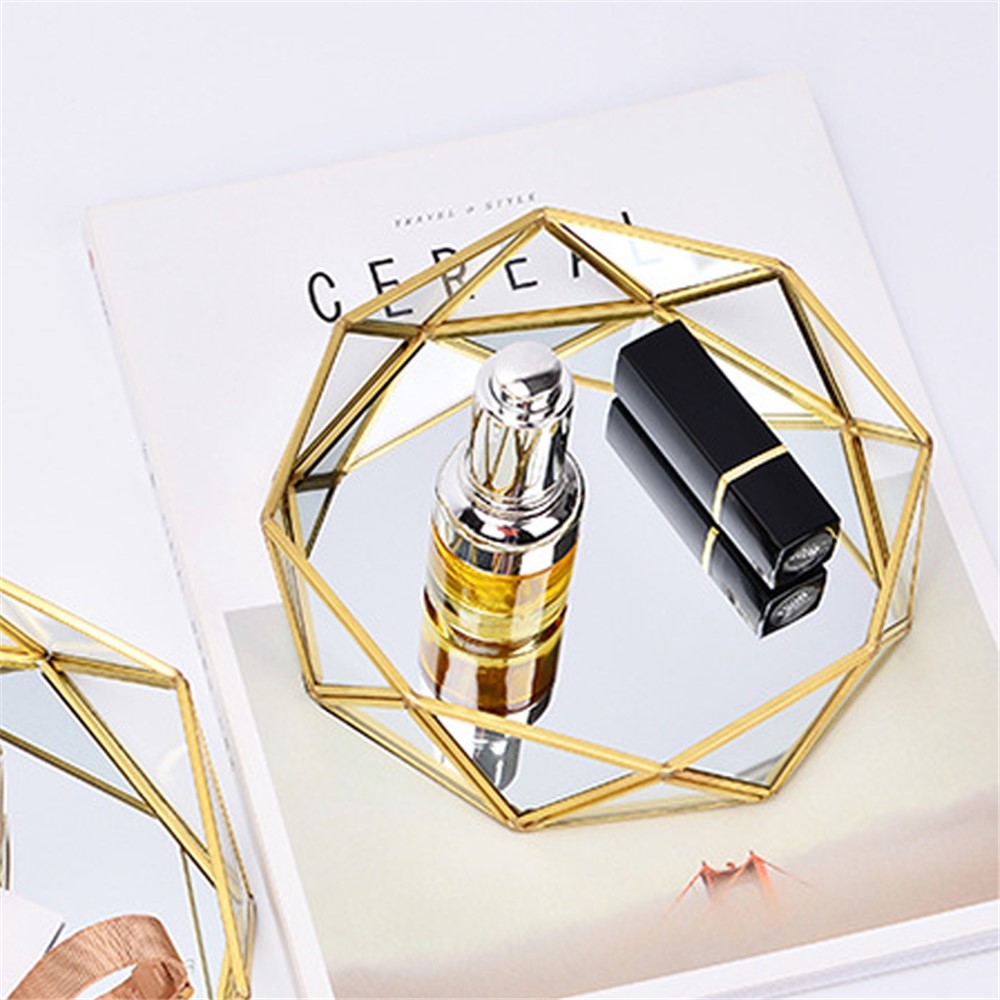 17.5 x 3.9cm Nordic Style Glass Makeup Organizer Countertop Vanity Cosmetic Storage Tray Container Metal Holder for Brushes Lipsticks-6