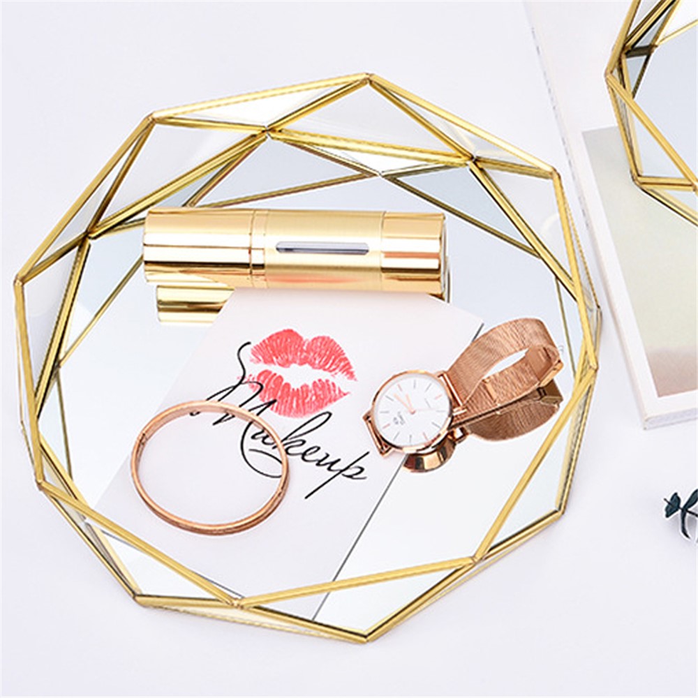 24.5 x 4.4cm Nordic Style Cosmetic Storage Tray Glass Makeup Organizer Countertop Vanity Metal Container for Brushes Container-2