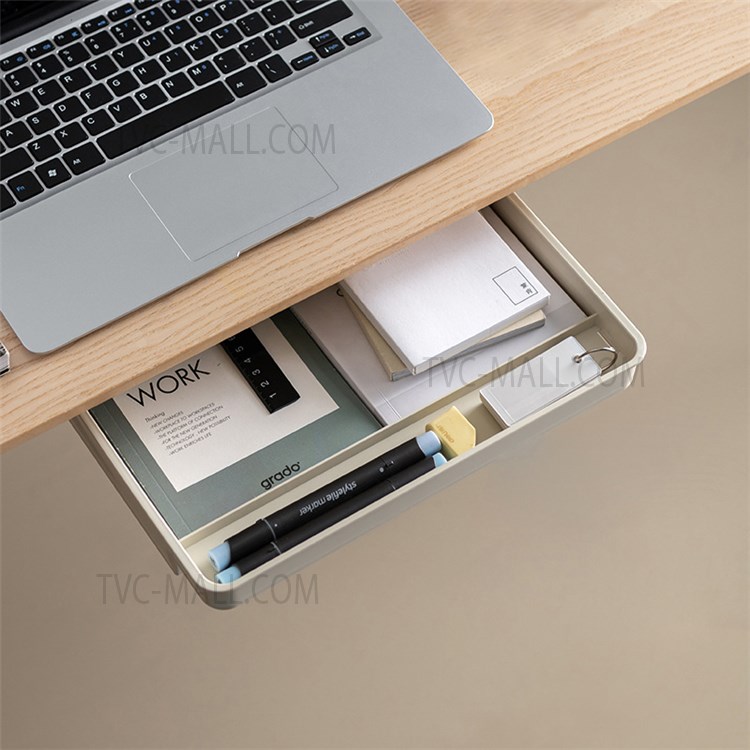 L Size Self-Adhesive Under Desk Drawer Hidden Storage Box Organizer Stationery Sundries Tray Holder - Grey-4