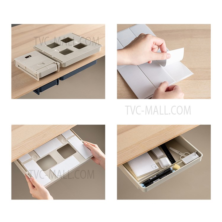 S Size Self-Adhesive Under Desk Drawer Hidden Plastic Storage Box Stationery Sundries Organizer Box - Blue-7