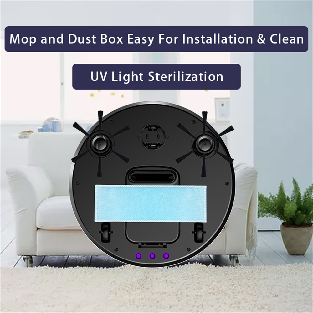 OB12 3-In-1 Smart Sweeping Vacuum Cleaner Robot Rechargeable Floor Sweeper with UV Light - Black-3