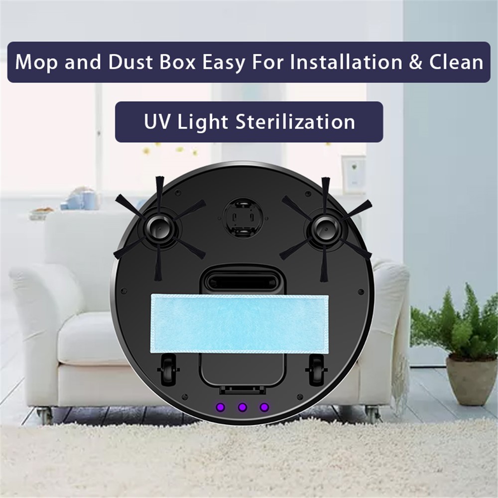 OB12 3-in-1 Smart Sweeping Aspirumer Robot Robot Repador de Piso Recargable Con Luz UV - Negro