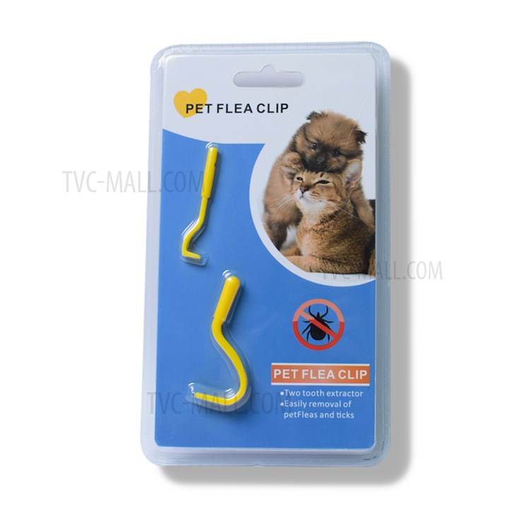 2Pcs Flea Remover Tool Scratch Hook Remover Lice Tweezers Tick Clips for Cat Dog - Yellow-4