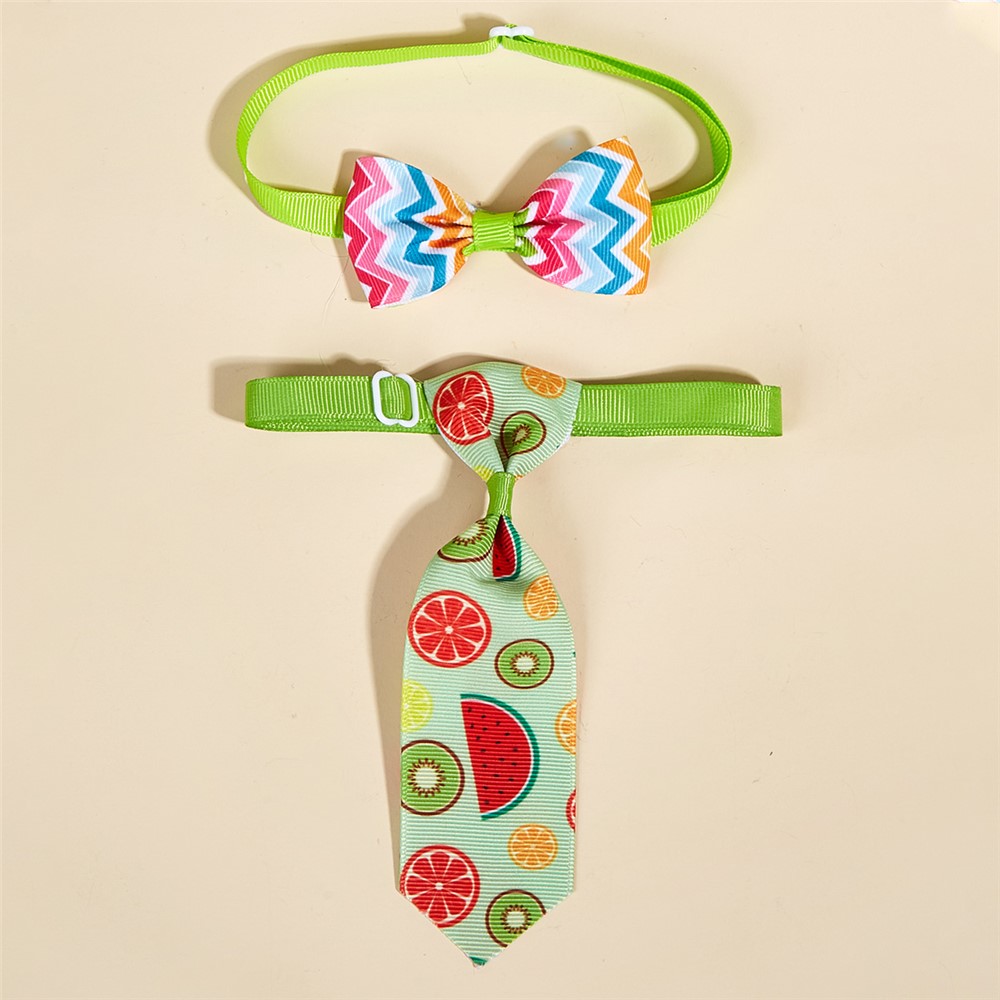 TG-HP109 Cute Wave Stripe Bowtie Fruit Pattern Printed Tie Pet Cat Dog Adjustable Collars Set-3