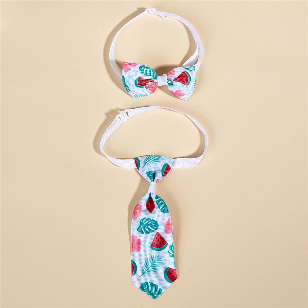 TG-HP108 Tropical Watermelon Printed Pet Bowtie Tie Adjustable Cat Dog Collars Set-4