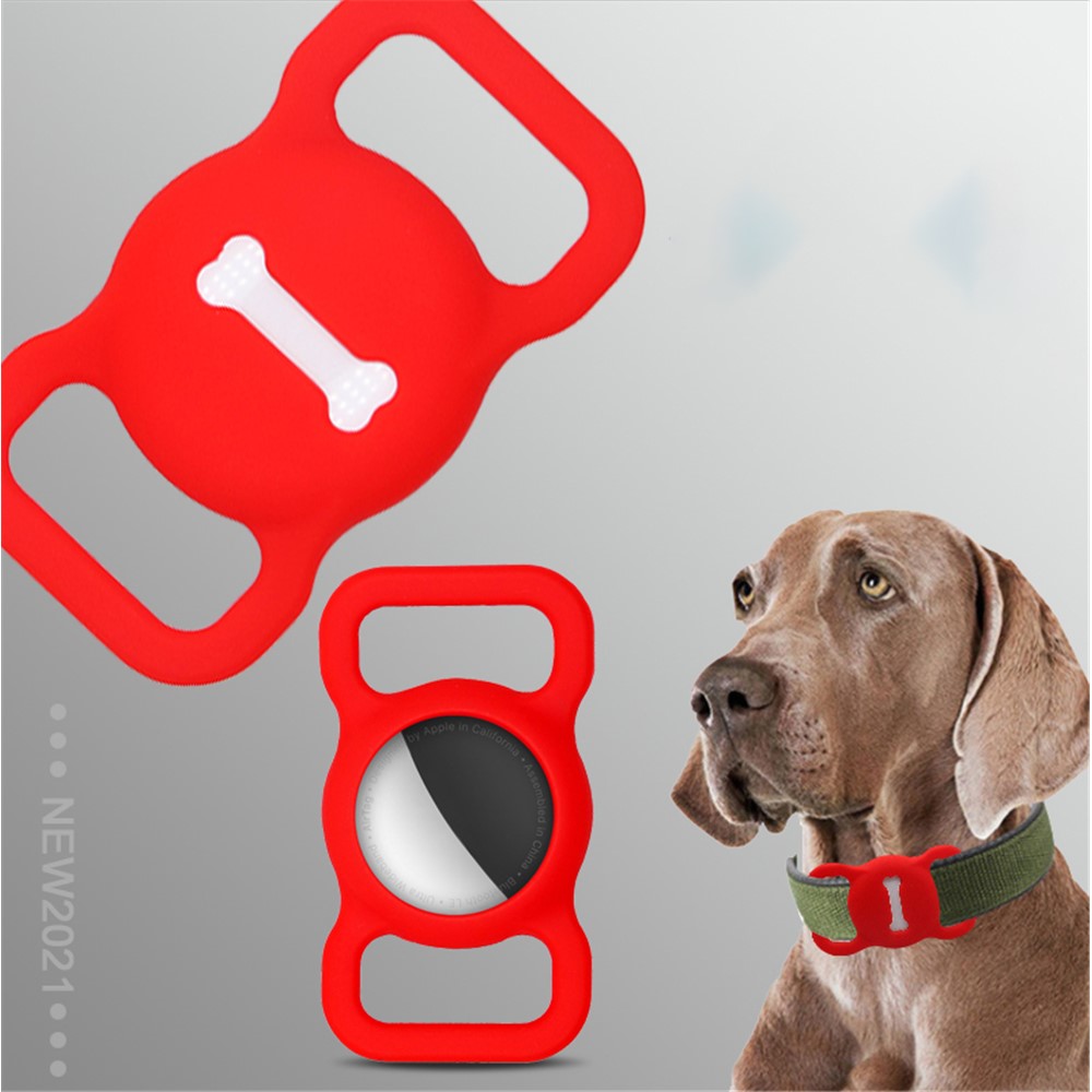 Bone Shape Design Pet Dog Tracking Locator Anti-lost Silicone Protective Case Cover for Apple AirTag - Red-2