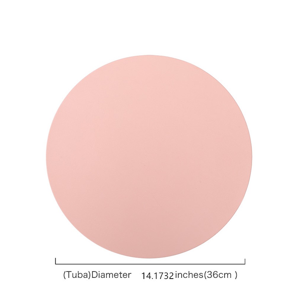 36cm Round Oil Proof Insulated Leather Placemat Tableware Table Pad Kitchen Solid Color Coaster - Pink-2