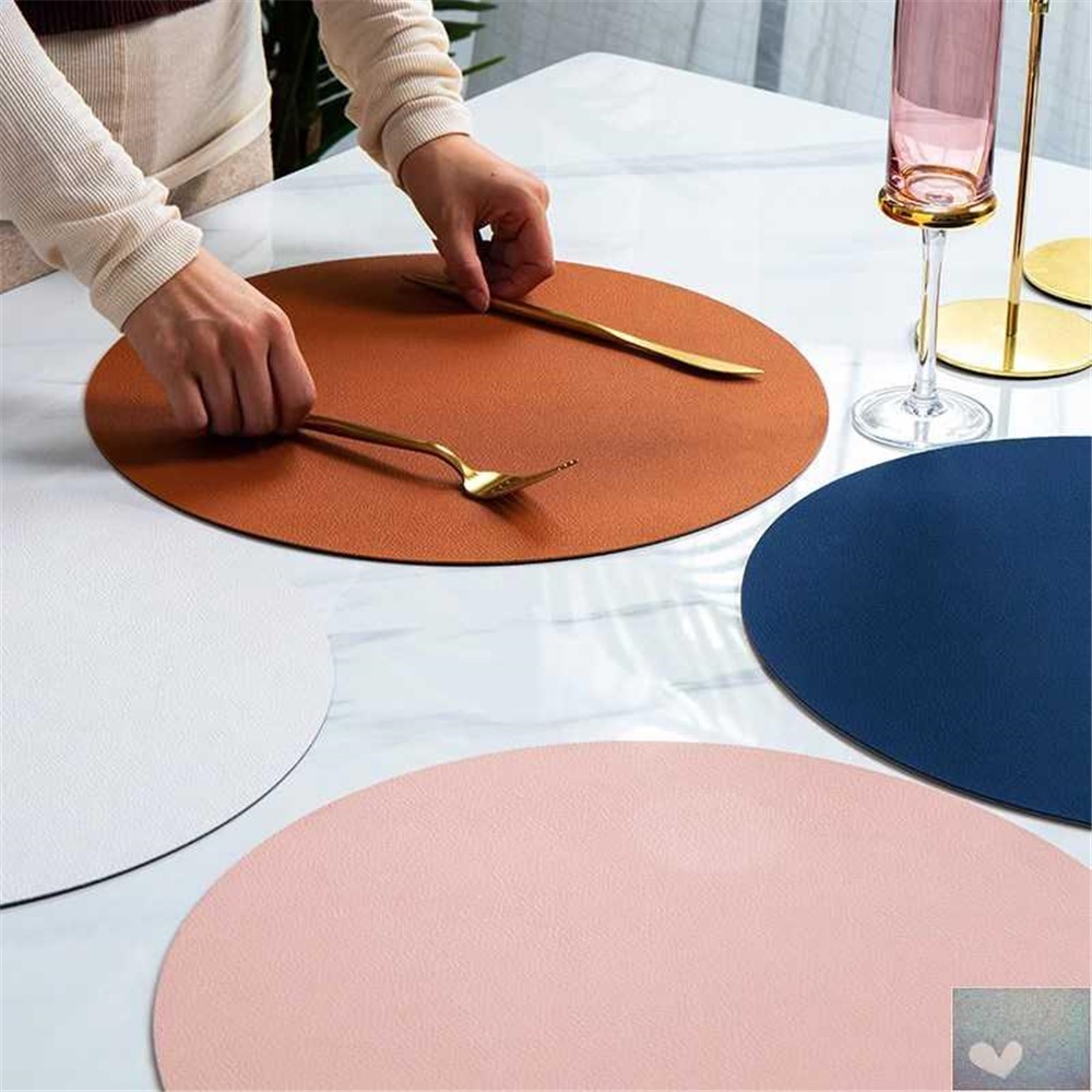 18cm Round Oil Proof Insulated Leather Placemat Tableware Table Pad Kitchen Coaster - Pink-3