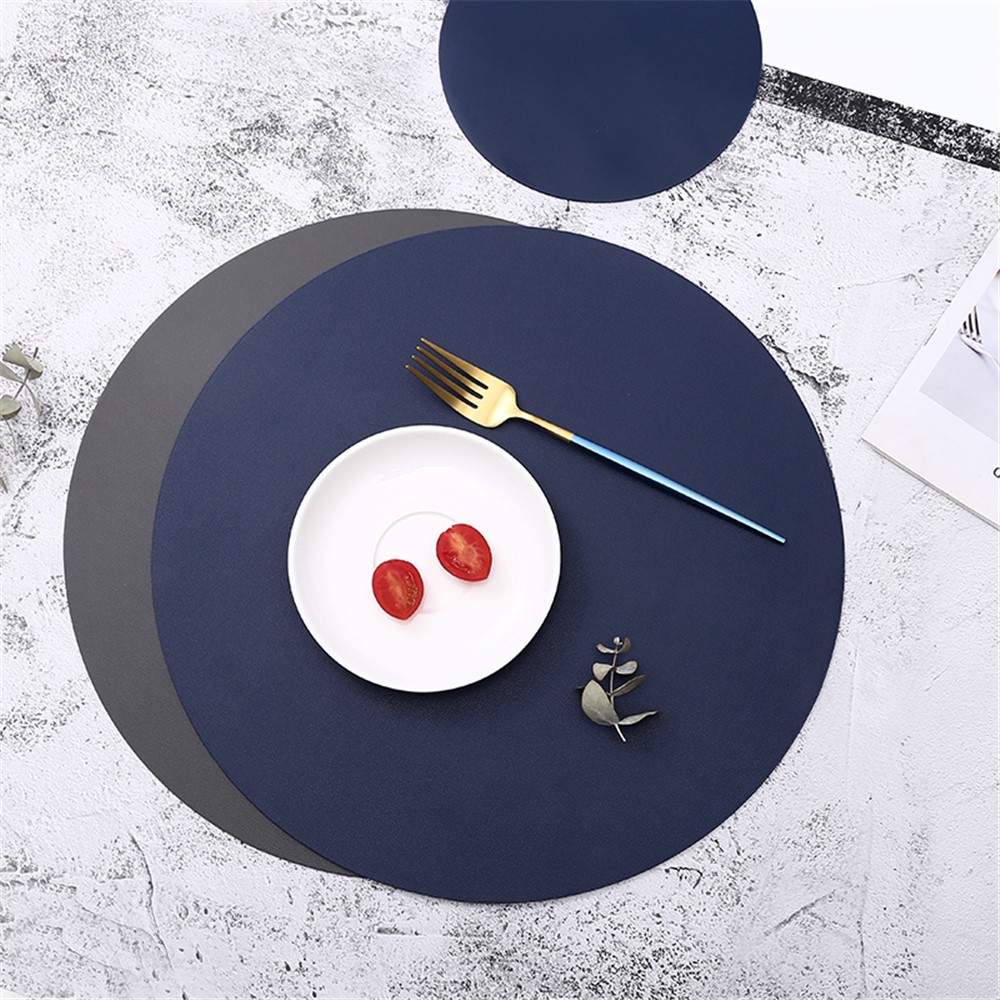 18cm Round Oil Proof Insulated Leather Placemat Tableware Table Pad Kitchen Coaster - Pink-4