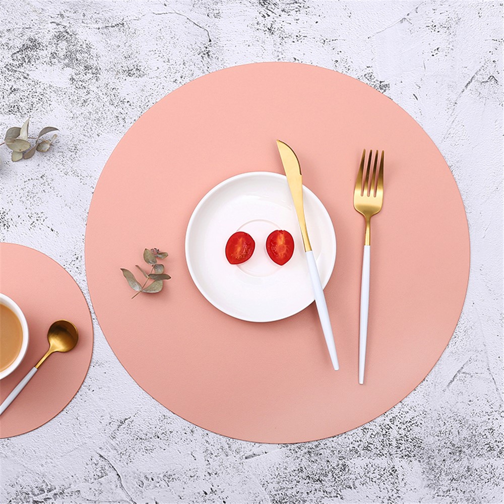 18cm Round Oil Proof Insulated Leather Placemat Tableware Table Pad Kitchen Coaster - Pink-7