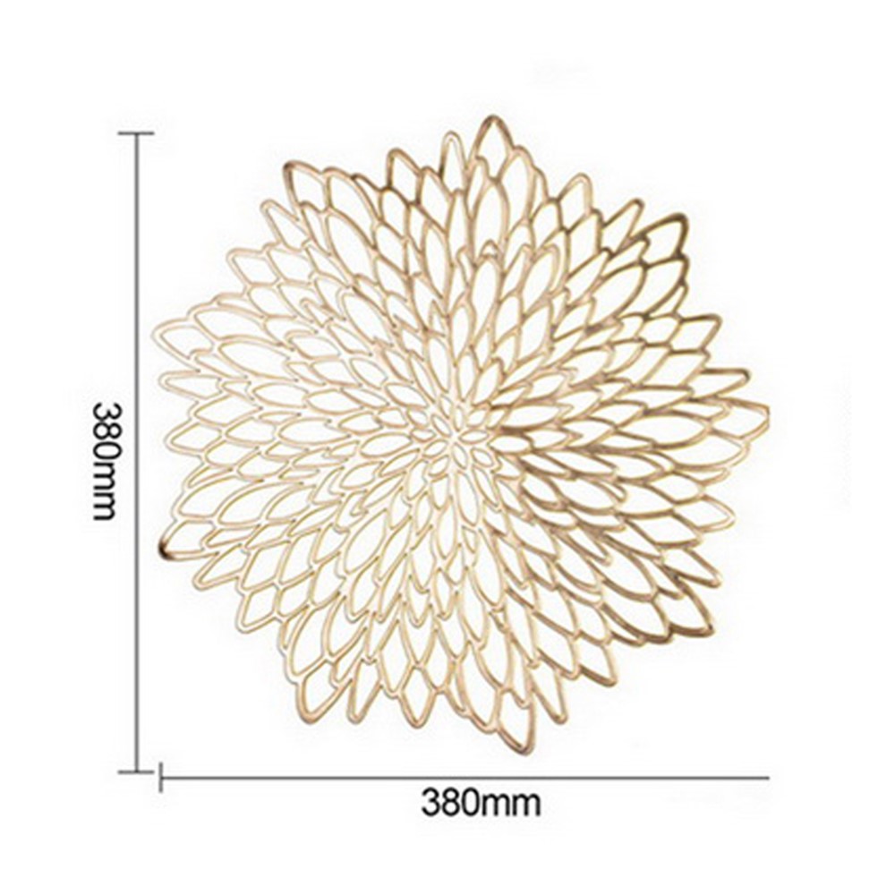 Flower Design Gold Silver PVC Placemat Decorative Table Pad Heat Insulation Anti-slip Mat - Gold-2