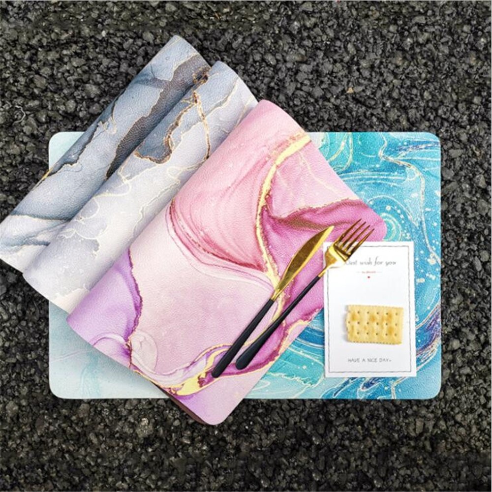 Nordic Ins Style Leather Dining Placemat Waterproof Oil-Proof Household Cup Coaster Table Pad - Cyan/Grey 1#-10