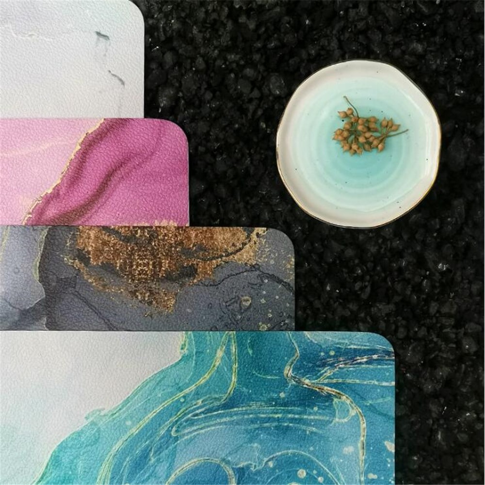 Nordic Ins Style Leather Dining Placemat Waterproof Oil-Proof Household Cup Coaster Table Pad - Cyan/Grey 1#-12