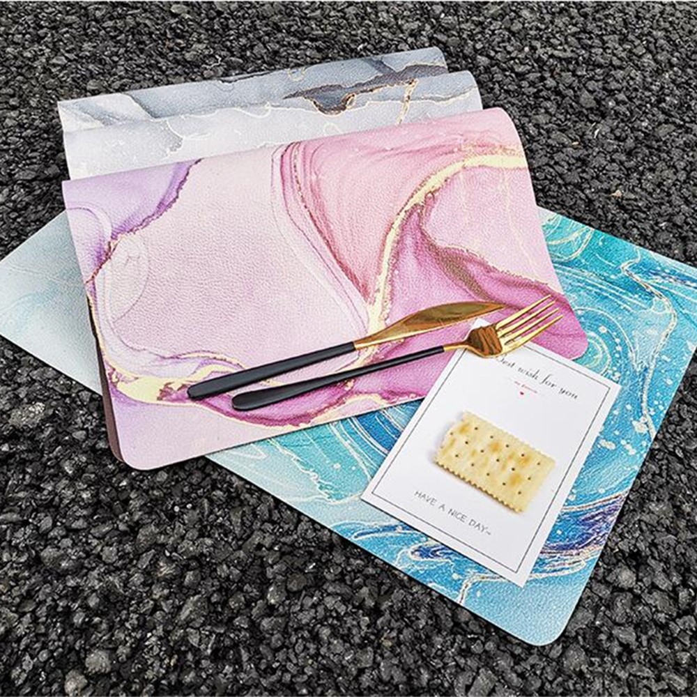 Nordic Ins Style Leather Dining Placemat Waterproof Oil-Proof Household Cup Coaster Table Pad - Cyan/Grey 1#-6