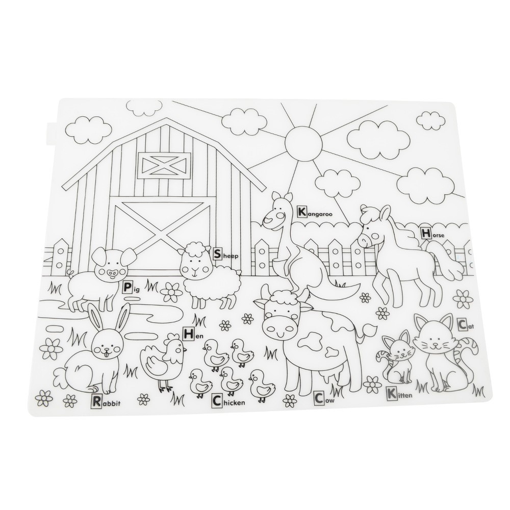 Heat Insulation Cartoon Silicone Dinnerware Tableware BPA Free Baby Feeding Dishes Mat Pad Placemat - Farm-1
