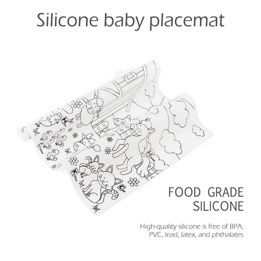 Heat Insulation Cartoon Silicone Dinnerware Tableware BPA Free Baby Feeding Dishes Mat Pad Placemat - Farm-2
