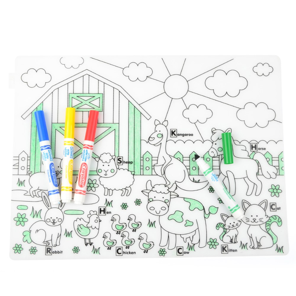 Heat Insulation Cartoon Silicone Dinnerware Tableware BPA Free Baby Feeding Dishes Mat Pad Placemat - Farm-4