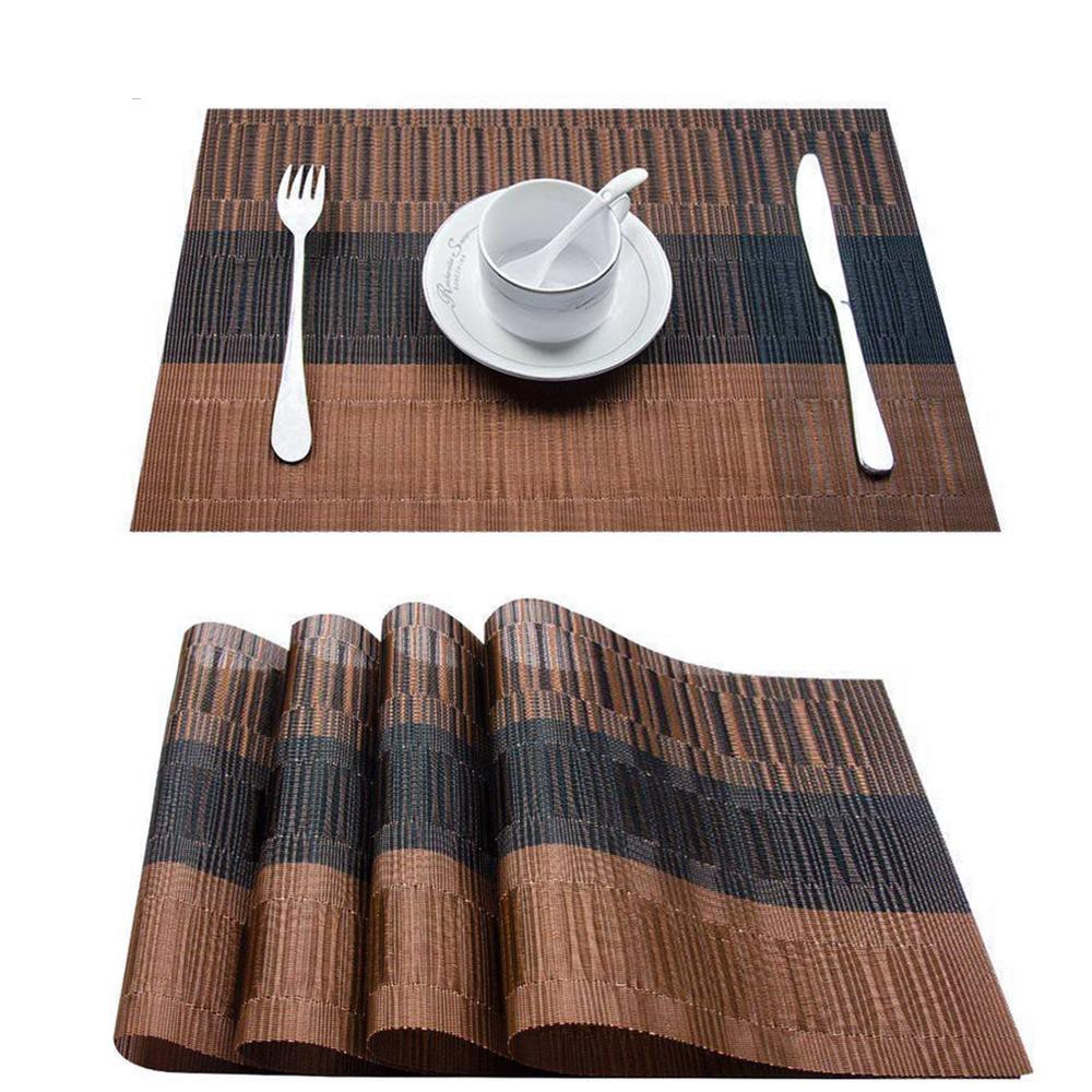 Set of 4 Rectangular PVC Western Placemats Woven Non-Slip Heat Resistant Kitchen Tablet Mats - Wine Red-2