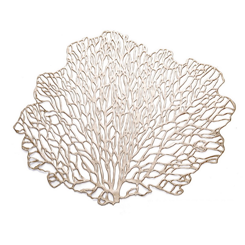 PVC Tree-shaped Hollow Placemat Kitchen Dining Table Mat Heat Resistant Anti-scalding Pad Coaster - Champagne Gold-1