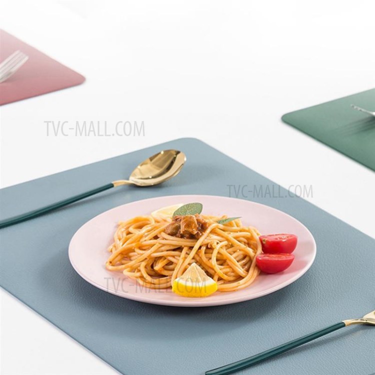 Nordic Style Leather Western Meal Pad Bowl Mat Plate Placemat Waterproof Heat Insulation Table Mat - Blue-2
