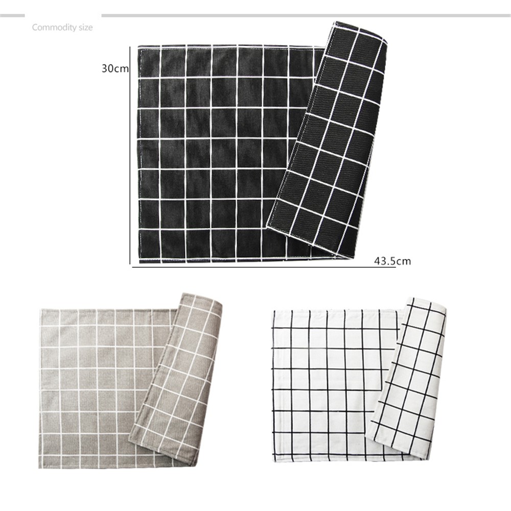 TS-016 Plaid Style Fabric Table Mats Kitchen Dish Bowl Heat Resistant Placemat Tea Coffee Cup Coaster - Black-5
