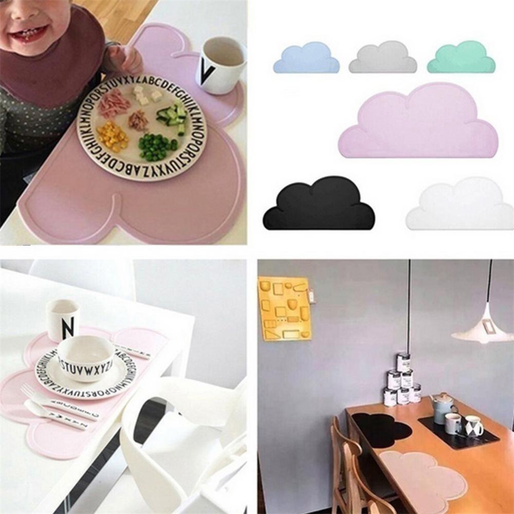 SHY98 BPA Free Cartoon Cloud Silicone Placemat Heat Resistant Plate Mat Children Bowl Coaster - Blue-3