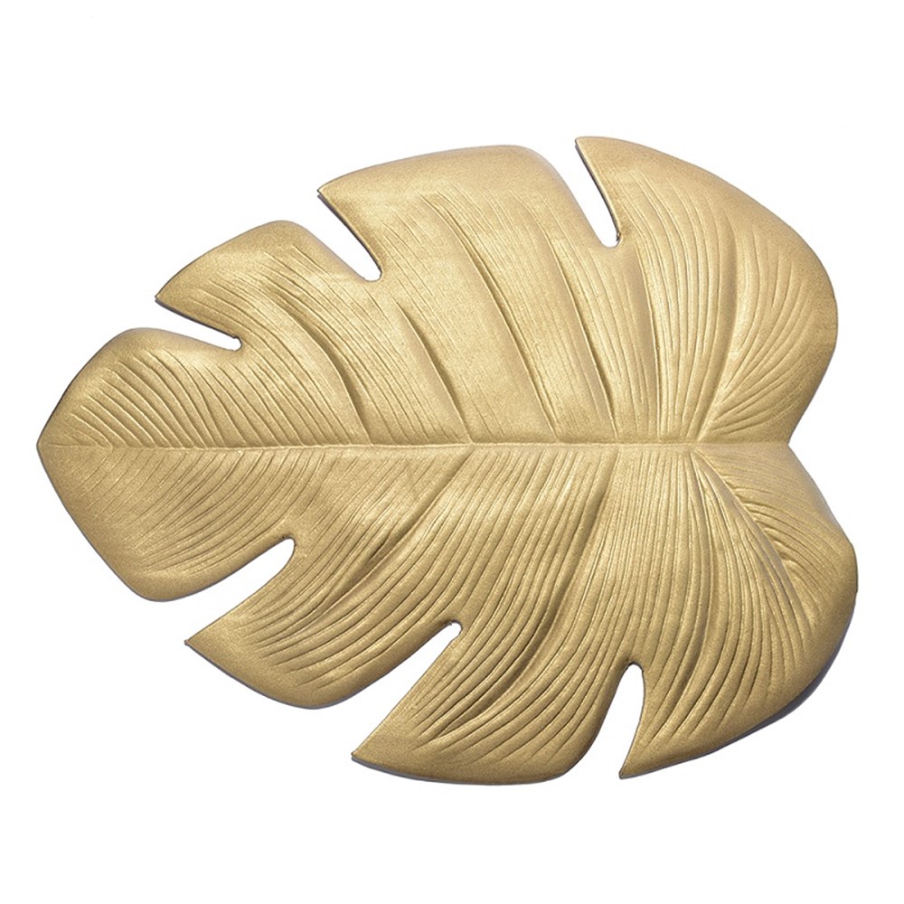 LSH003 Leaf Shape PVC Placemat Kitchen Dining Table Anti-scalding Mat Insulation Pad Decoration - Gold Monstera Leaf-1