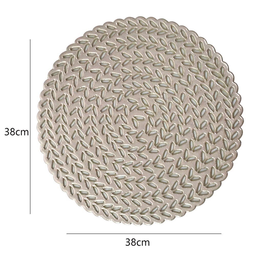 DQ1013 Wheat Ears Design Round PVC Placemat Heat Insulation Pad Kitchen Dining Table Mat Decoration - Silver-2