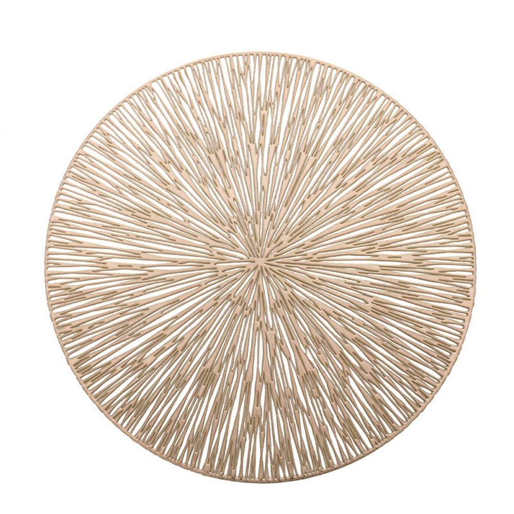 Hollow Out Round PVC Placemat Kitchen Anti-skid Heat Insulation Pad Mat Dining Table Decoration - Light Gold-1