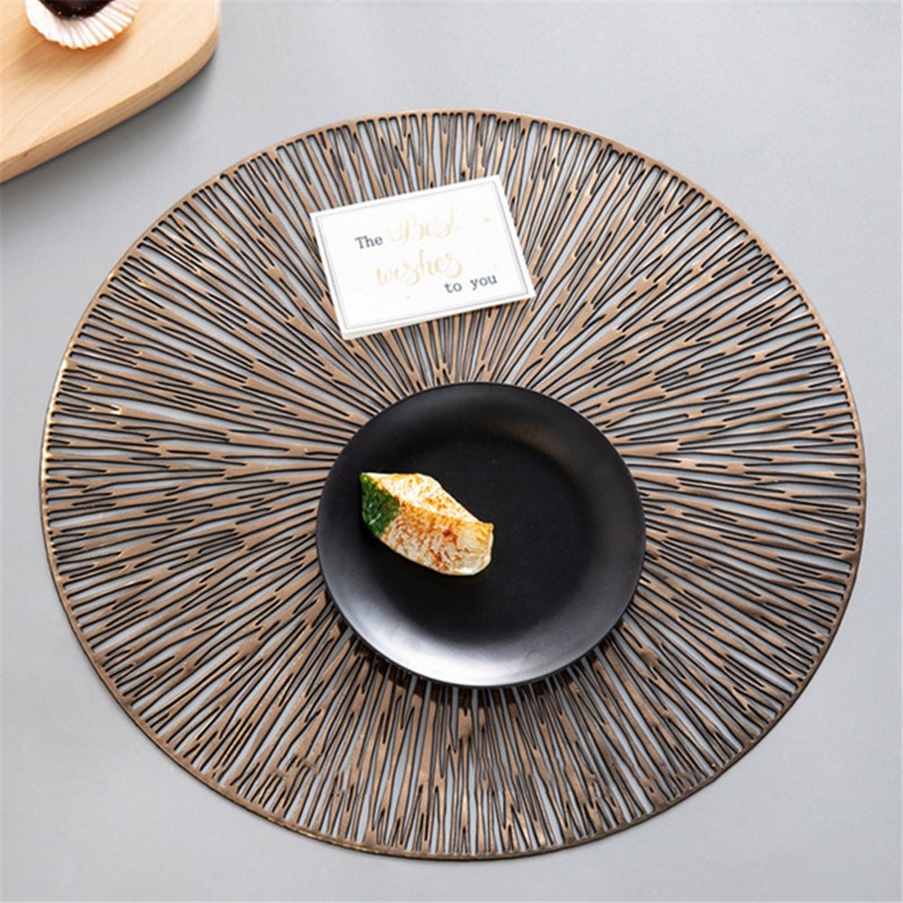 Hollow Out Round PVC Placemat Kitchen Anti-skid Heat Insulation Pad Mat Dining Table Decoration - Light Gold-2