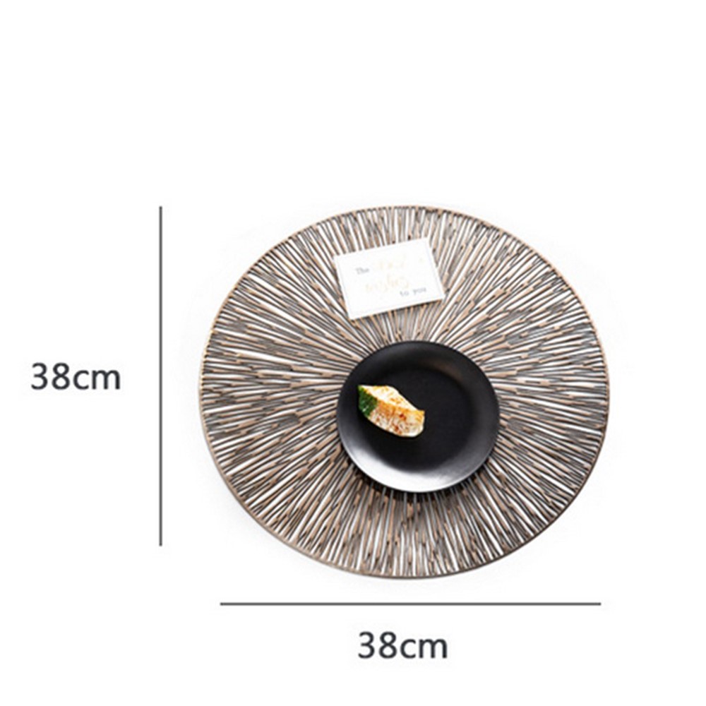 Hollow Out Round PVC Placemat Kitchen Anti-skid Heat Insulation Pad Mat Dining Table Decoration - Light Gold-4