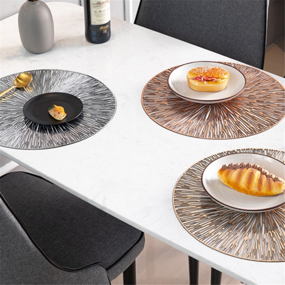 Hollow Out Round PVC Placemat Kitchen Anti-skid Heat Insulation Pad Mat Dining Table Decoration - Light Gold-5